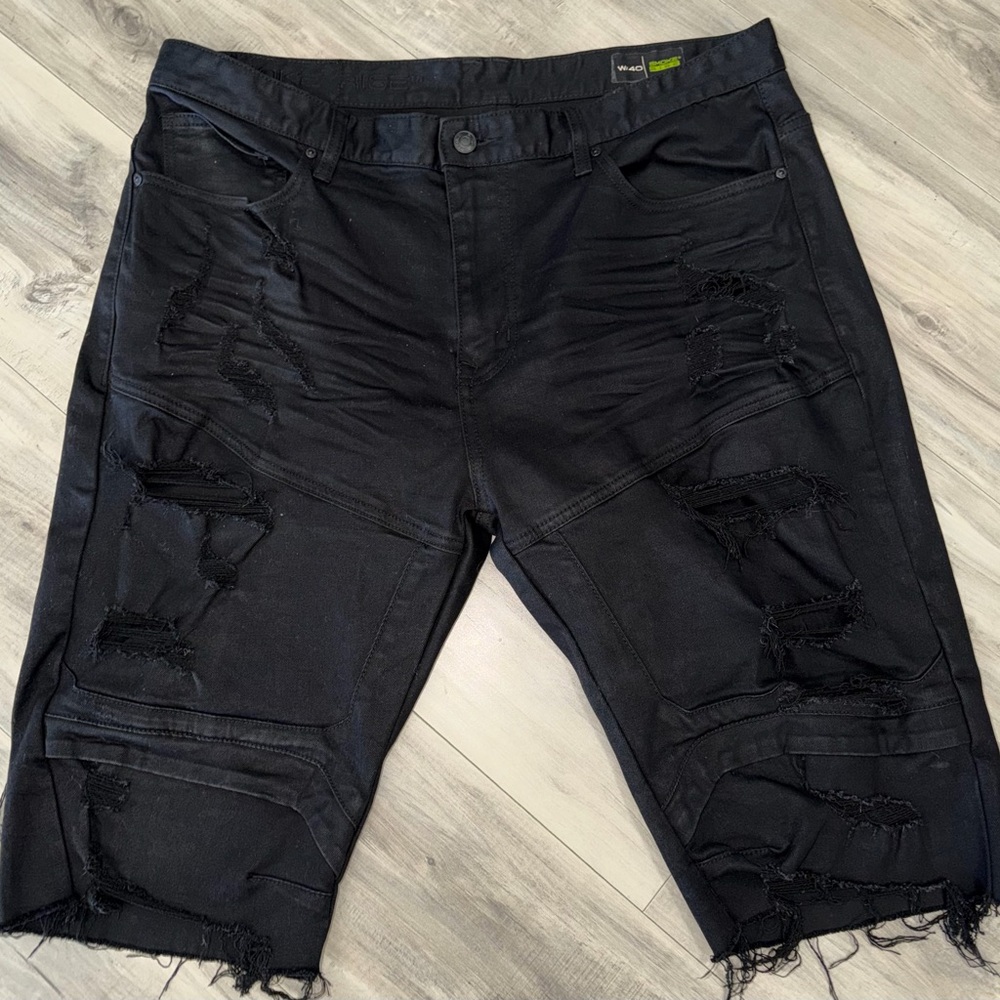 Men's Black Distressed Denim Shorts